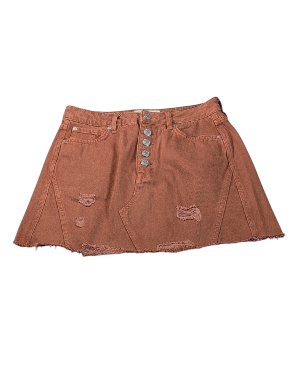 We the Free Rust Colored Button Fly Distressed Denim Skirt Size 27